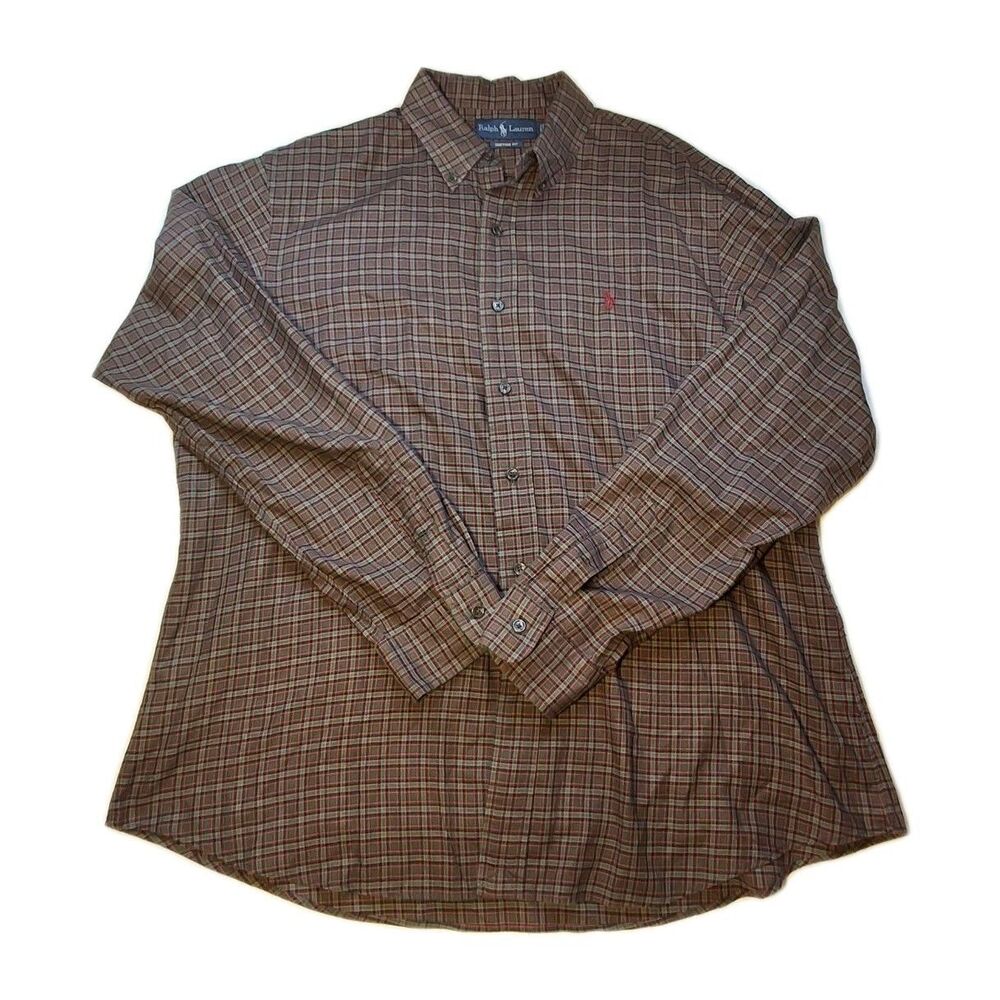 Ralph Lauren Sz XL Polo Men's CUSTOM FIT Long Sleeve Green Plaid Button Up Shirt